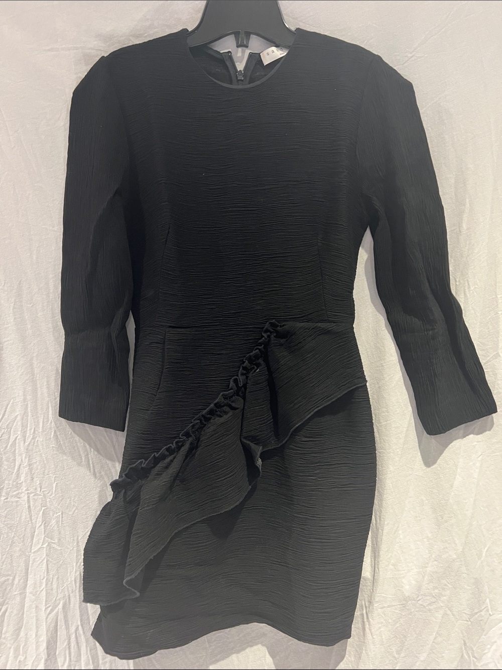 Sandro Black Long Sleeve Ruffle-Detail Mini Dress